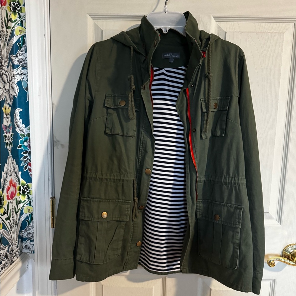 41 Hawthorn Chaplin Essentials Lined Hooded Anorak Jacket in olive green medium - Picture 3 of 8